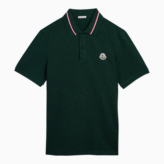 Green cotton polo shirt with logo