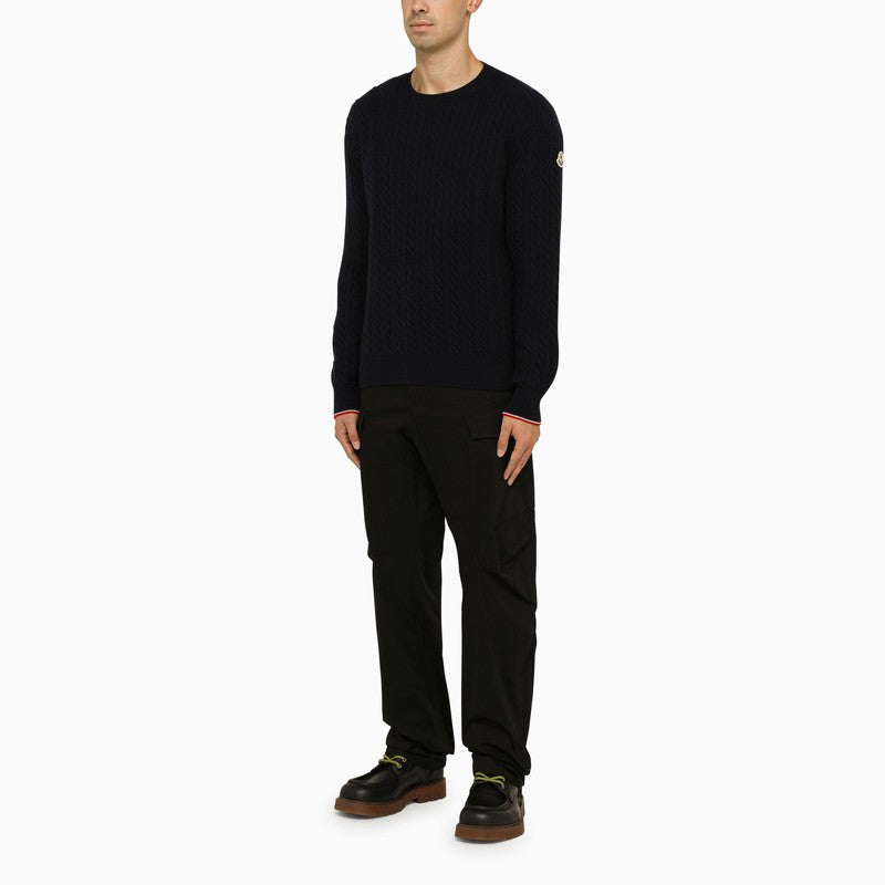 Blue cable-knit crew-neck jumper