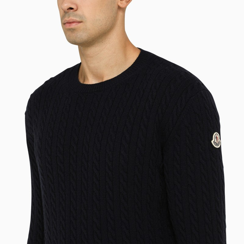 Blue cable-knit crew-neck jumper