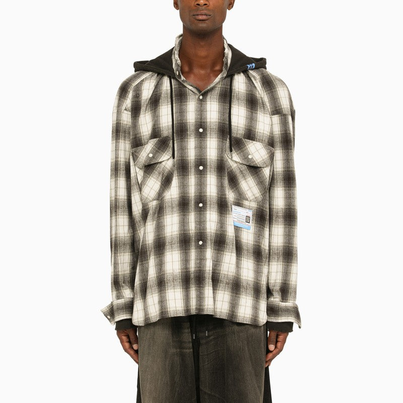White and grey checked flannel shirt
