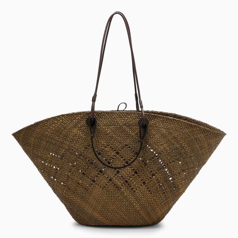 Anagram Basket olive green/brown bag in raffia and leather