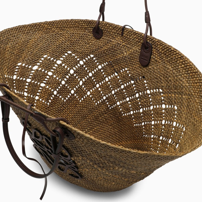 Anagram Basket olive green/brown bag in raffia and leather
