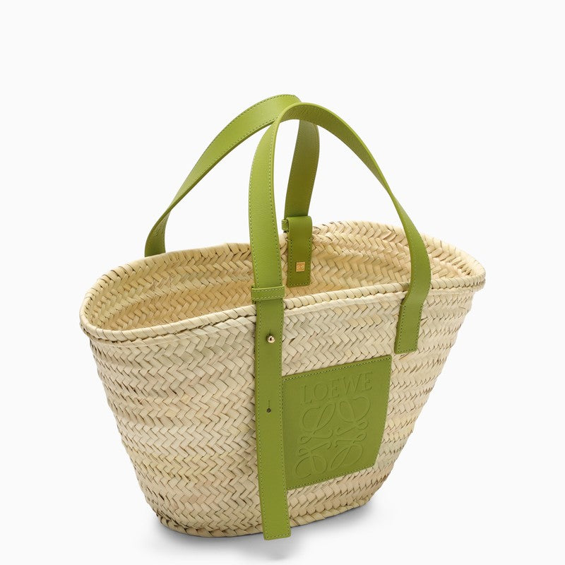 Medium natural/green raffia basket