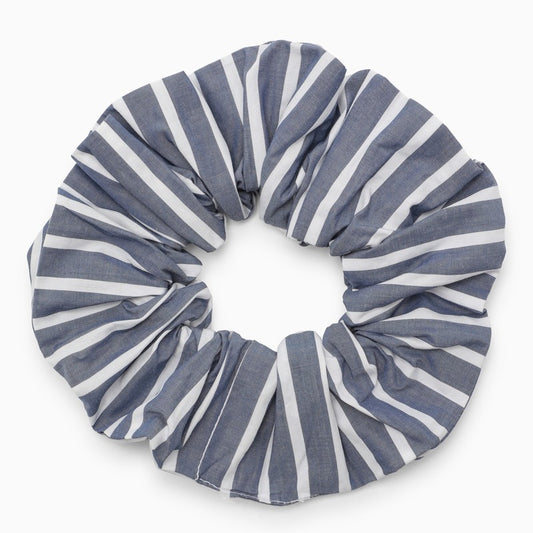 White/grey striped scrunchie with logo