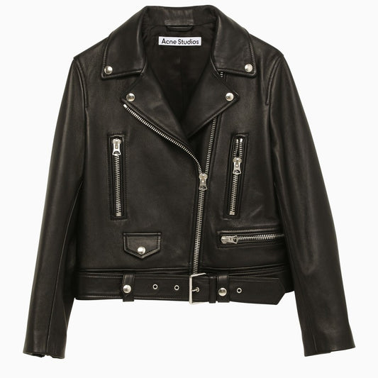 Black leather biker jacket