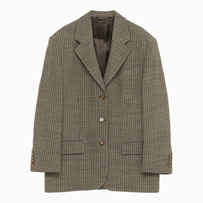 Taupe striped single-breasted jacket
