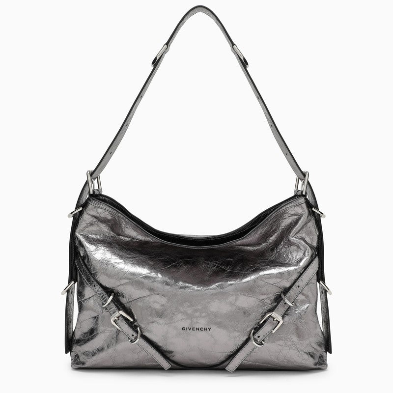 Medium Voyou bag in silver laminated leather