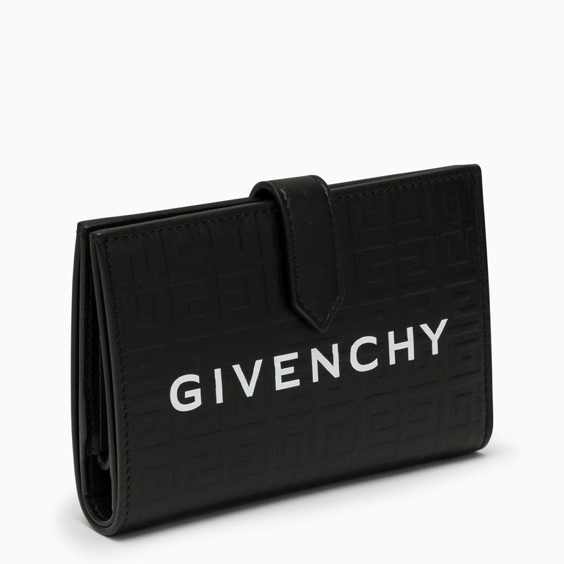 Black leather card holder with logo