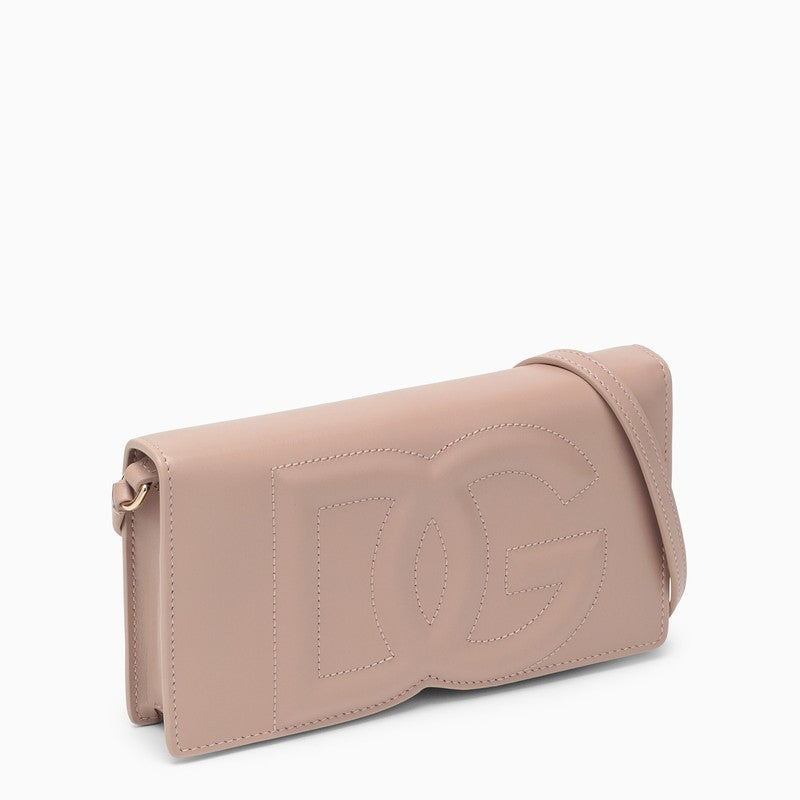 Powder pink leather phone bag with logo