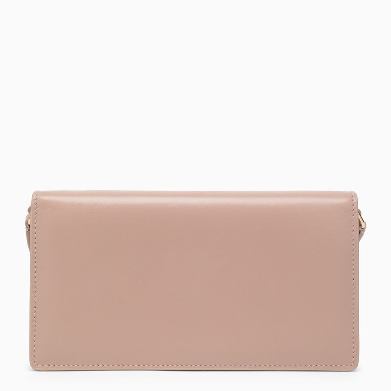 Powder pink leather phone bag with logo