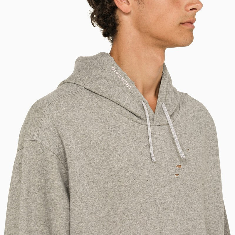 Grey melange hoodie with wear