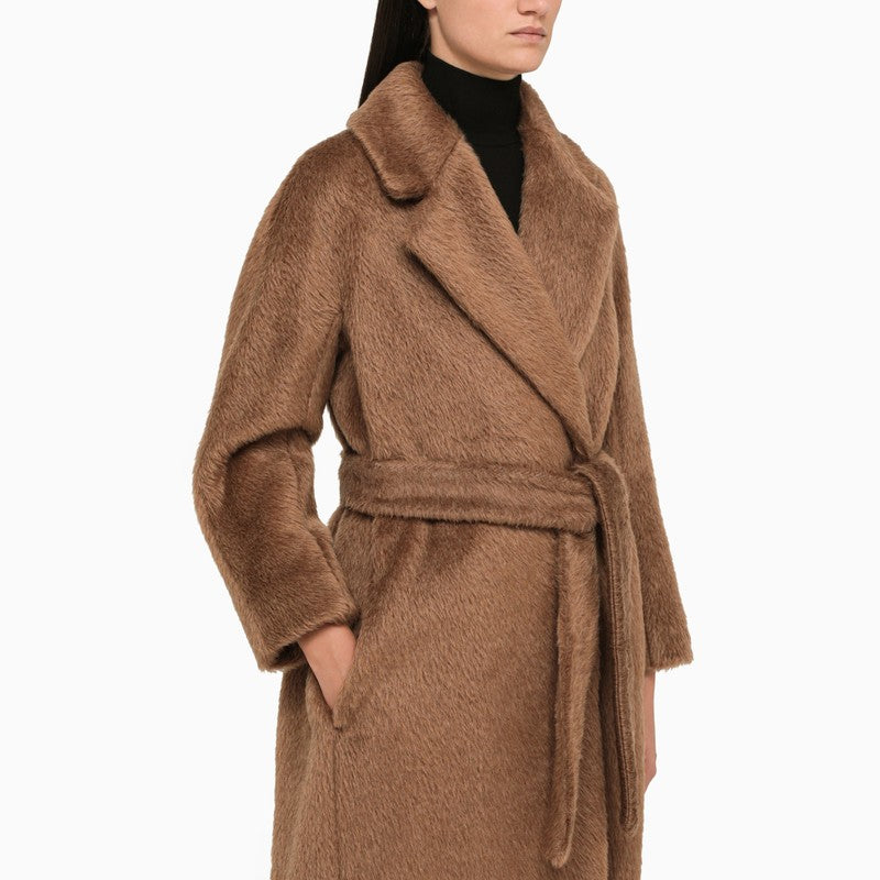 [브랜드위크]Brown double-breasted faux fur coat