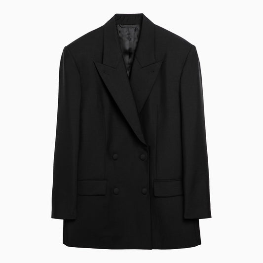 Oversize double-breasted black wool jacket