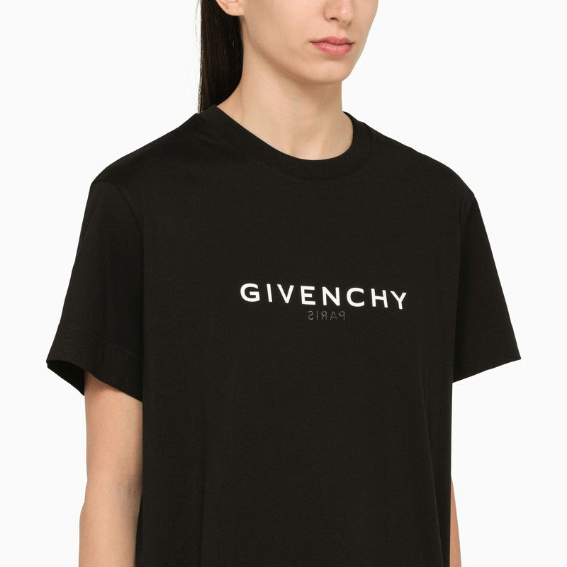 Black crew-neck T-shirt with logo