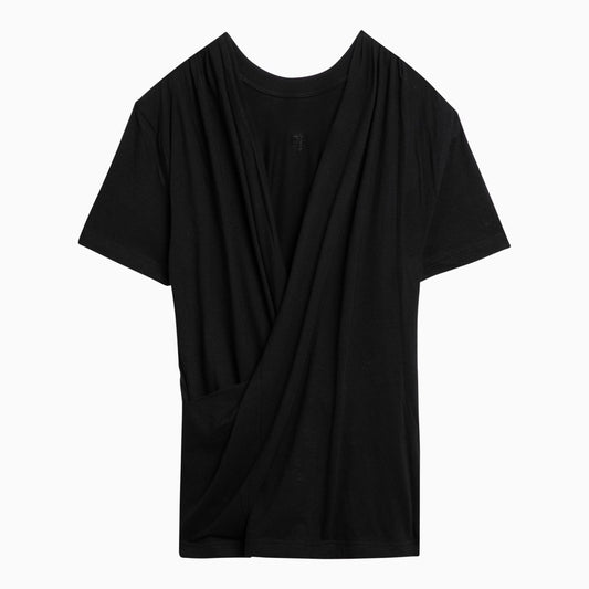 Black draped cotton T-shirt