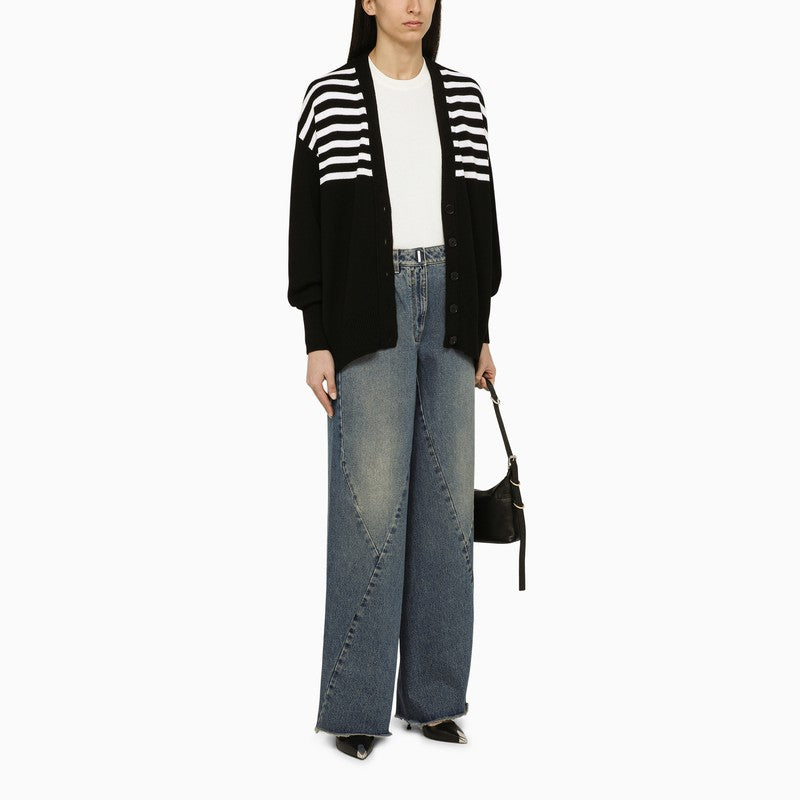 Black striped wool-blend cardigan