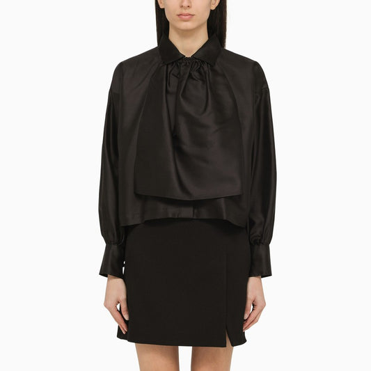 Black silk blouse with collar