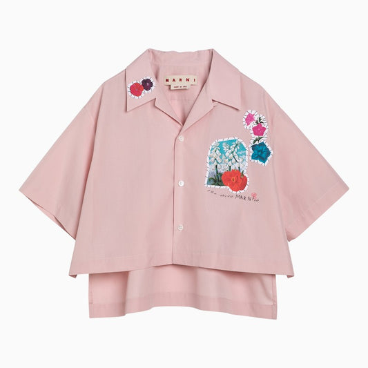 Pink cotton cropped shirt with appliqué