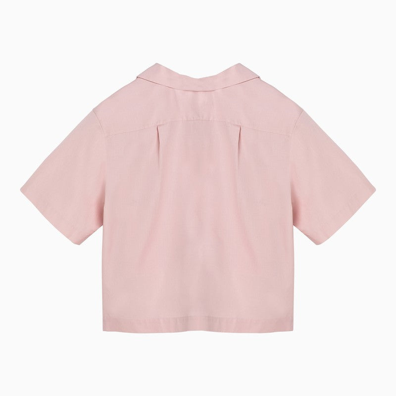 Pink cotton cropped shirt with appliqué