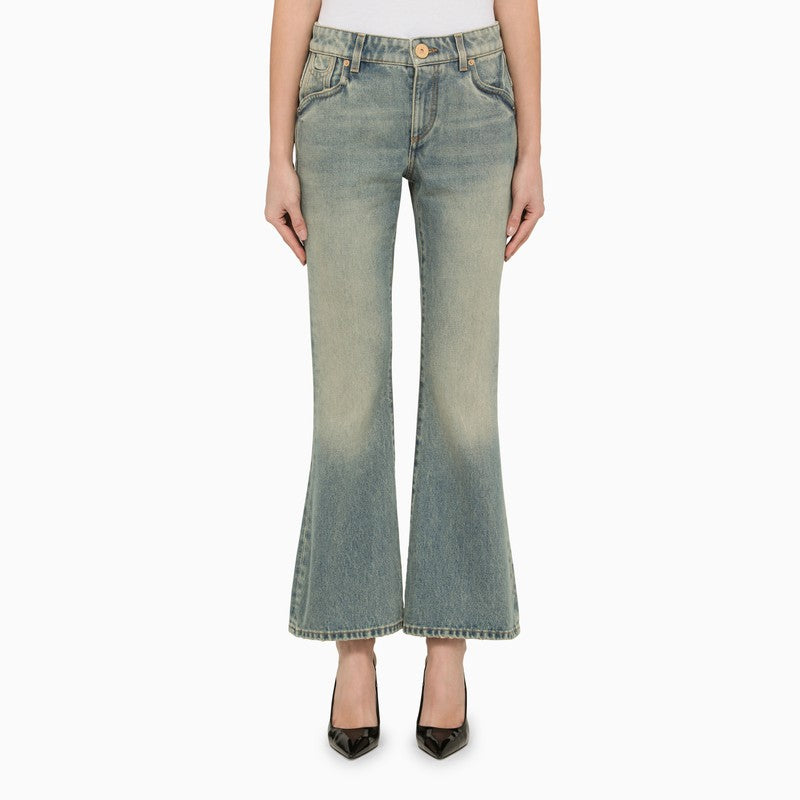 Washed-effect cropped denim jeans