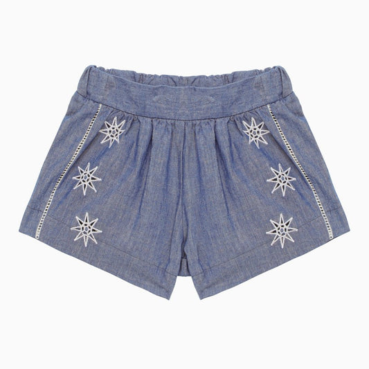 Blue cotton shorts with embroidery