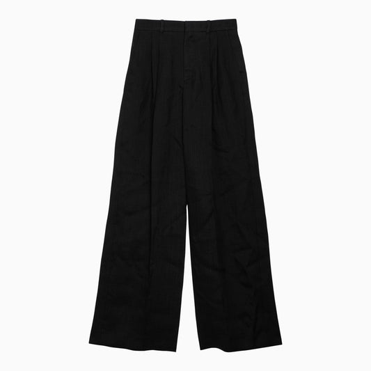 Black wide trousers in ramie