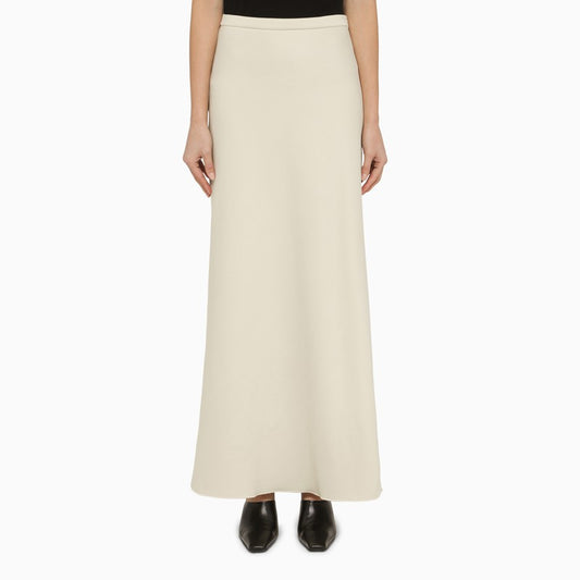 White cotton-blend long skirt