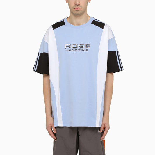 Blue/white/black cotton T-shirt with logo