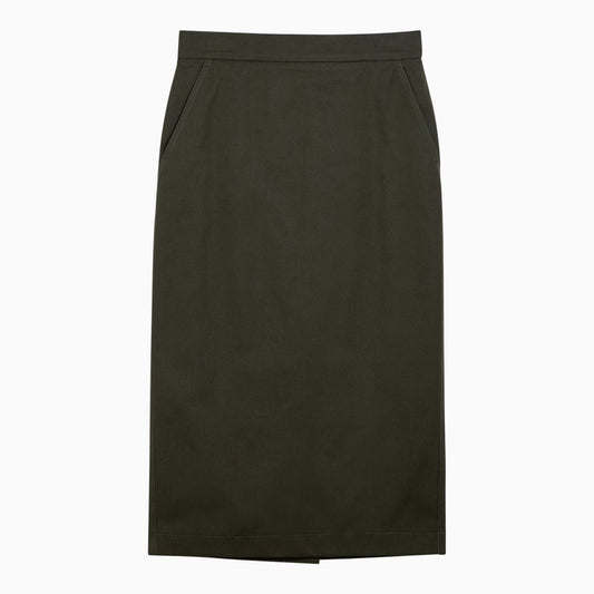 Classic olive green cotton midi skirt