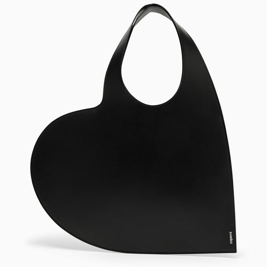 Heart black leather tote bag