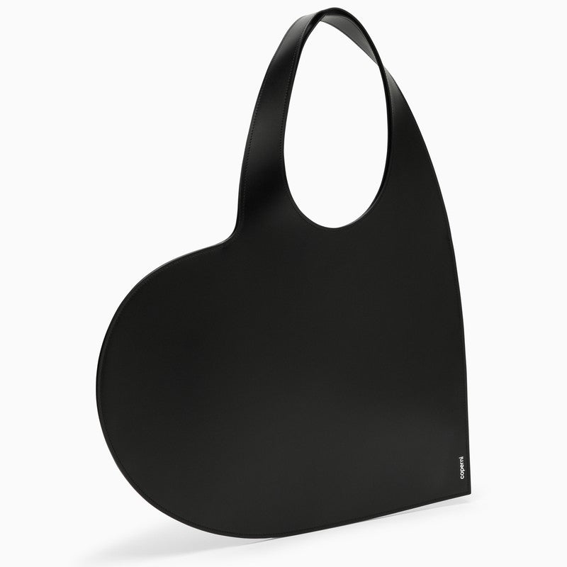 Heart black leather tote bag