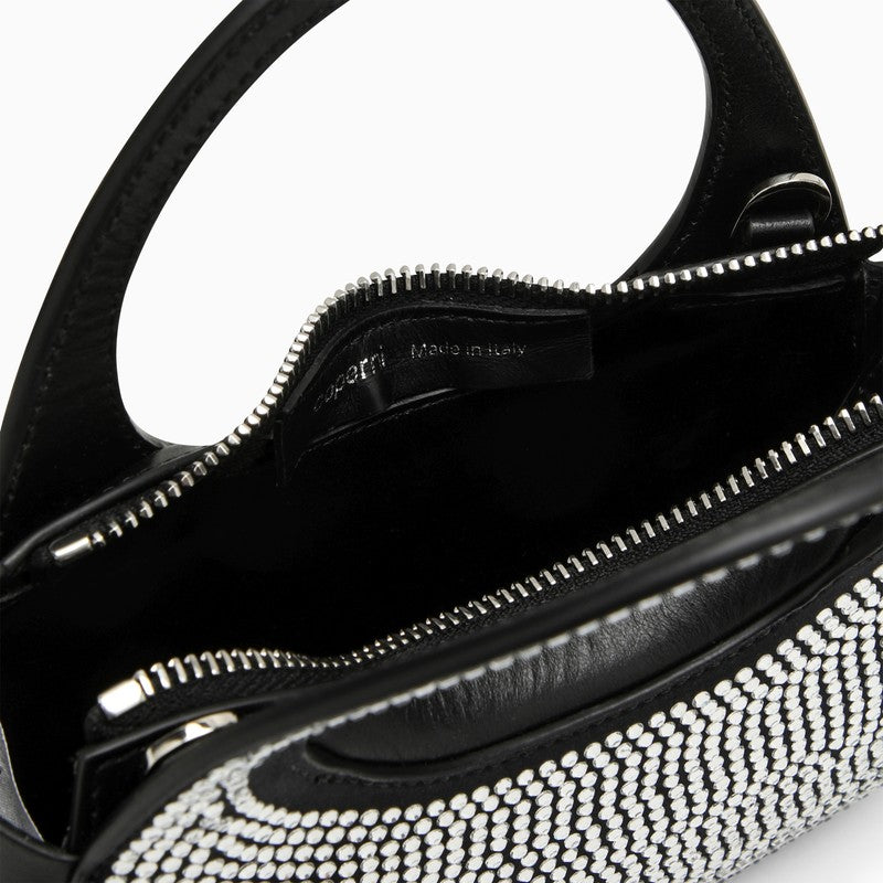 Micro Baguette Swipe black bag with crystals in leather