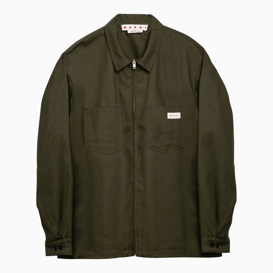 [MEN][DIGGING]Dark green cotton zipped shirt jacket
