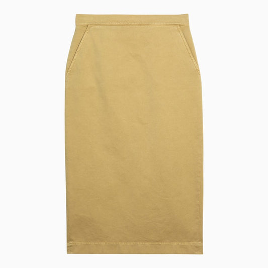 Mustard-coloured pencil skirt in cotton