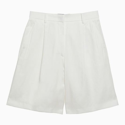 White cotton and linen bermuda shorts