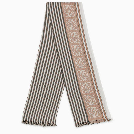 Brown linen and cotton logo scarf