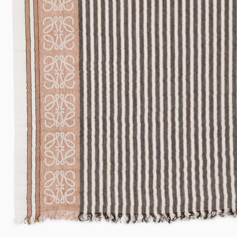 Brown linen and cotton logo scarf