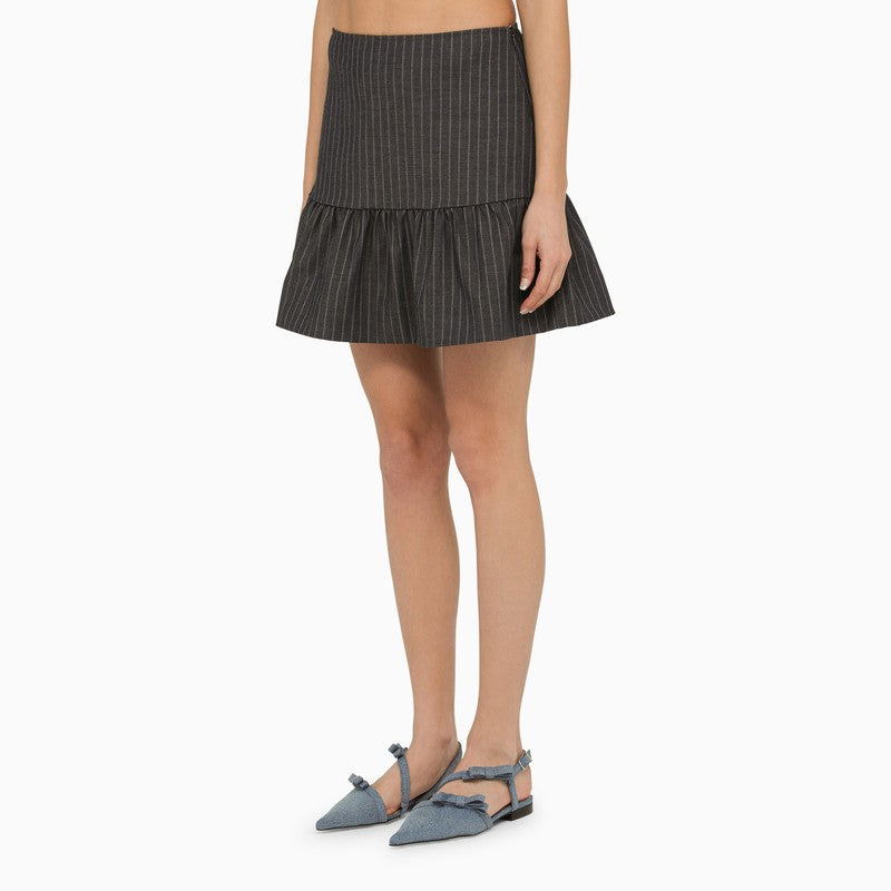 Grey pinstripe mini skirt with ruffles