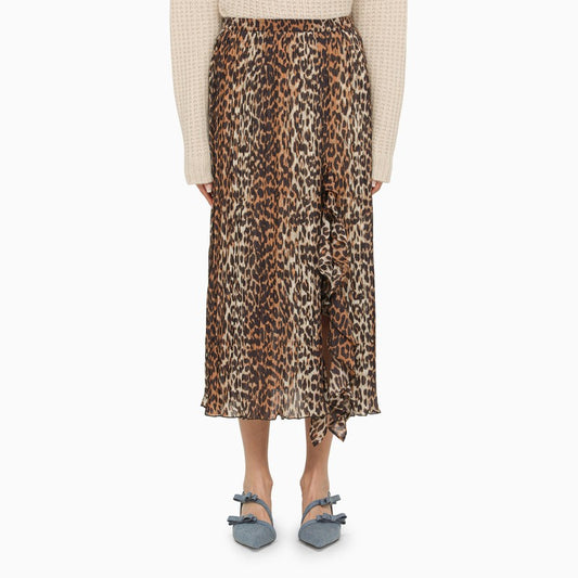 Leopard print midi skirt with ruffles