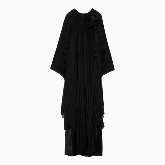Black pleated chiffon kaftan dress