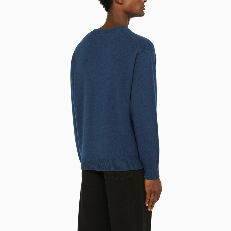 Blue crew-neck jumper with intarsia