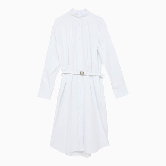 White cotton chemisier dress with belt