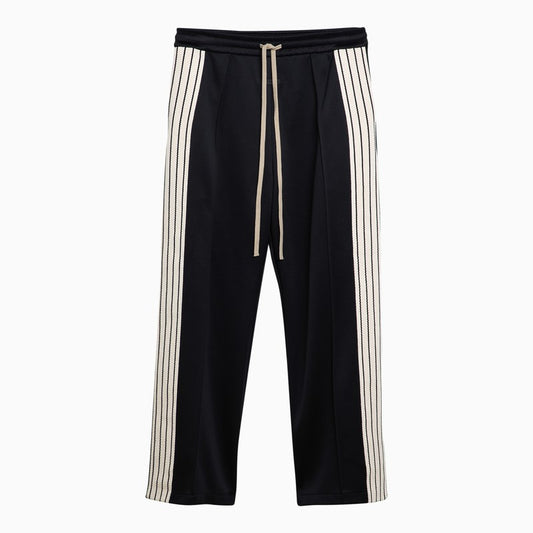 Black striped nylon and cotton jogging trousers