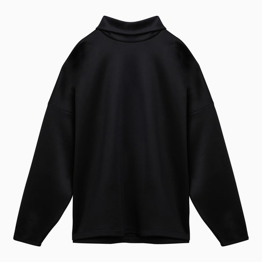 Black nylon and cotton turtleneck sweatshirt