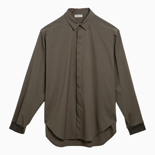 Cotton and wool oxford shirt Olive