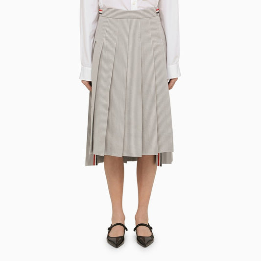 Grey cotton pleated midi skirt