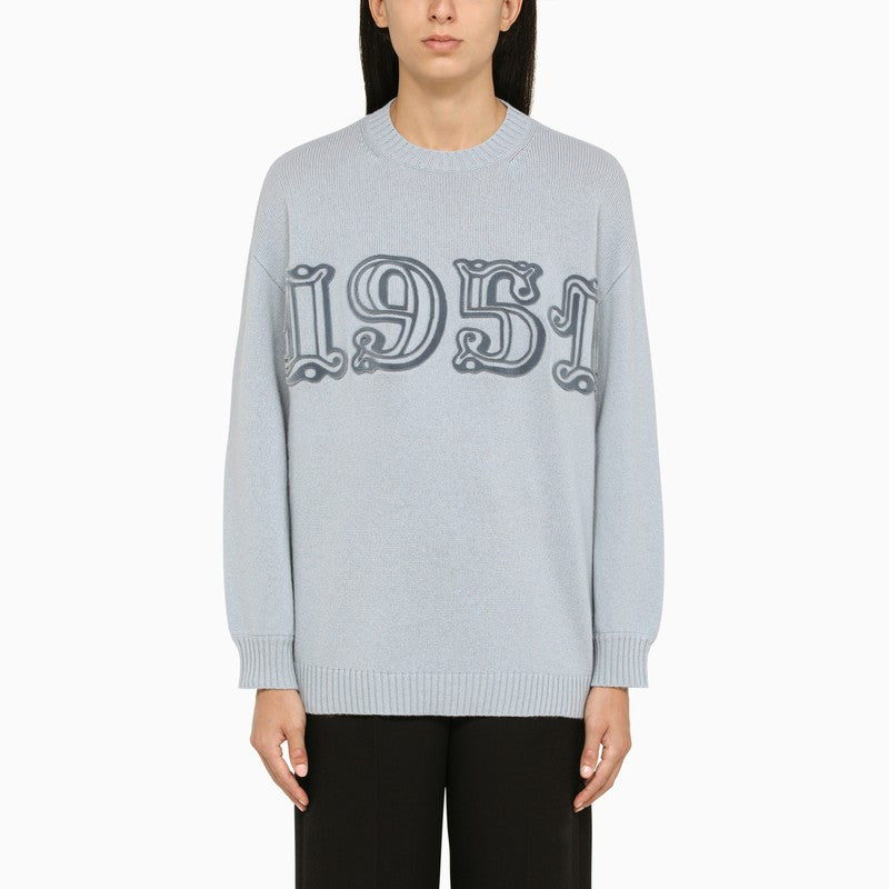 Blue crew-neck sweater with inlay