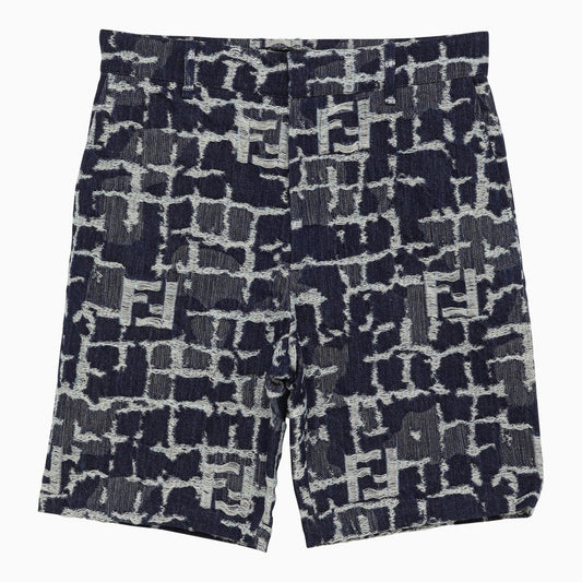 Blue FF patterned denim shorts