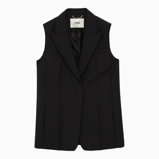 Black wool-blend waistcoat