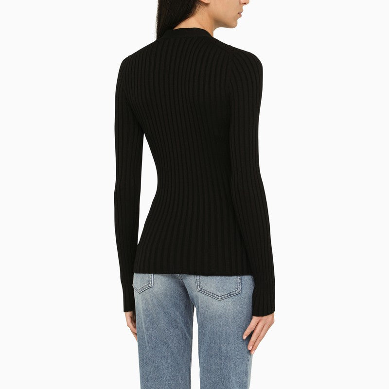 Black ribbed V-neck sweater